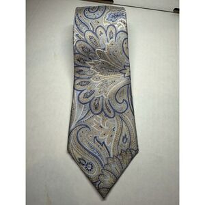 COUNTESS MARA Men's 100% Silk Tie Designer Silver Blue Paisley XL 63.25"x3.25"